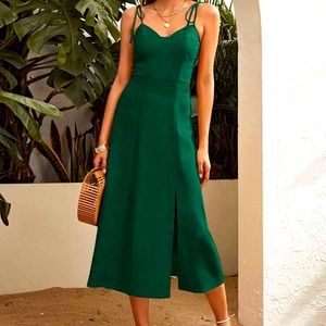 Emerald green linen dress